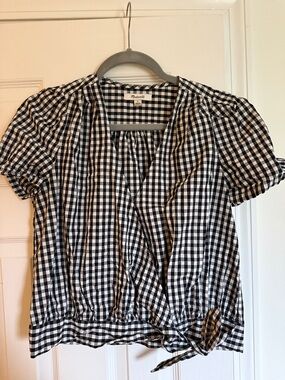Madewell Black & White Gingham Tie-Hem Blouse
